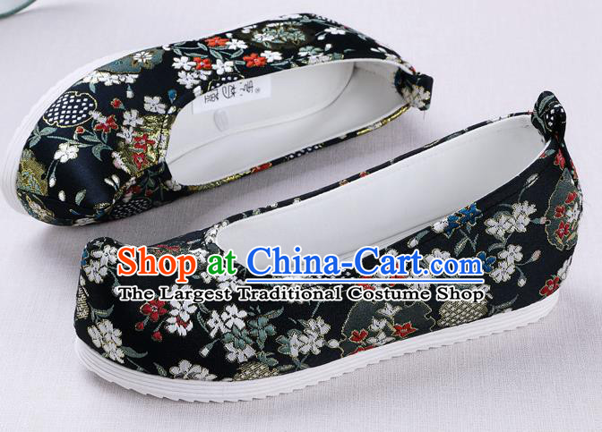Chinese Handmade Opera Embroidered Black Brocade Bow Shoes Traditional Hanfu Shoes National Shoes for Women