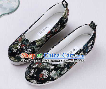 Chinese Handmade Opera Embroidered Black Brocade Bow Shoes Traditional Hanfu Shoes National Shoes for Women