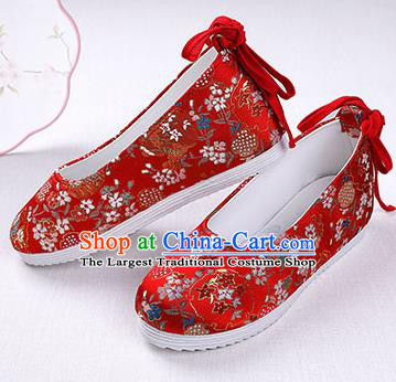 Chinese Handmade Opera Red Brocade Shoes Traditional Hanfu Shoes National Shoes for Women