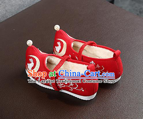 Chinese Handmade Embroidered Old Beijing Red Shoes Traditional Hanfu Shoes National Shoes for Kids