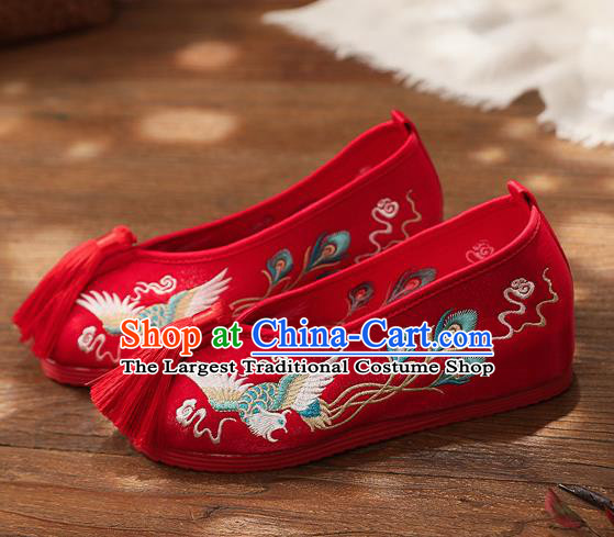 Chinese Handmade Embroidered Phoenix Red Shoes Traditional Hanfu Shoes National Shoes for Kids