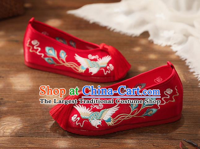 Chinese Handmade Embroidered Phoenix Red Shoes Traditional Hanfu Shoes National Shoes for Kids