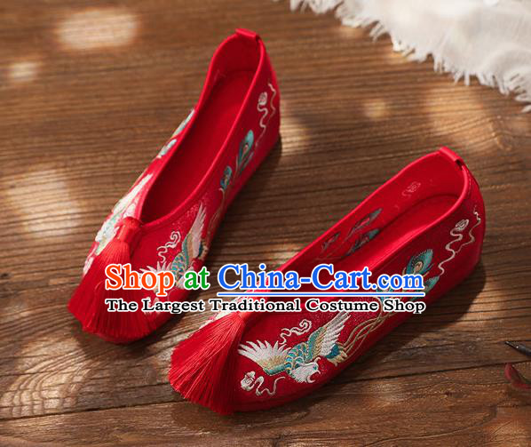 Chinese Handmade Embroidered Phoenix Red Shoes Traditional Hanfu Shoes National Shoes for Kids