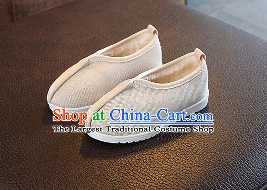 Chinese Handmade Beige Linen Shoes Traditional Monk Shoes National Shoes for Kids
