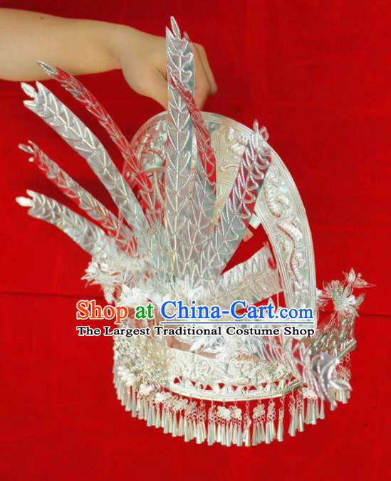 Chinese Traditional Handmade Miao Nationality Bride Hair Crown Hat Ethnic Wedding Hair Accessories for Women