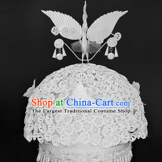 Chinese Traditional Handmade Miao Nationality Silver Phoenix Hair Crown Ethnic Wedding Hat Hair Accessories for Women