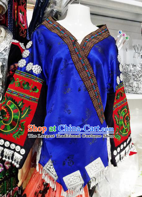 Chinese Traditional Miao Nationality Festival Blouse and Dress Ethnic Folk Dance Costume for Women