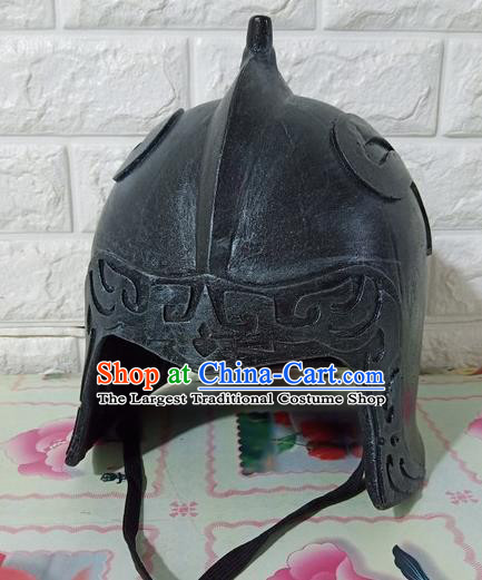 Chinese Handmade Traditional Han Dynasty Soldier Helmet Ancient General Hat for Men