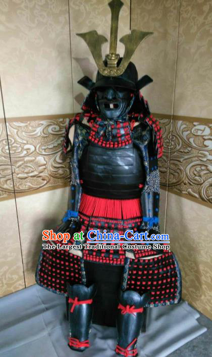 Japanese Handmade Traditional Samurai General Red Body Armor and Helmet Ancient Warrior Replica Costumes for Men