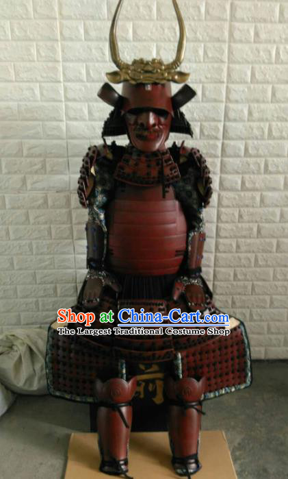 Japanese Handmade Traditional General Red Body Armor and Helmet Ancient Samurai Warrior Replica Costumes for Men