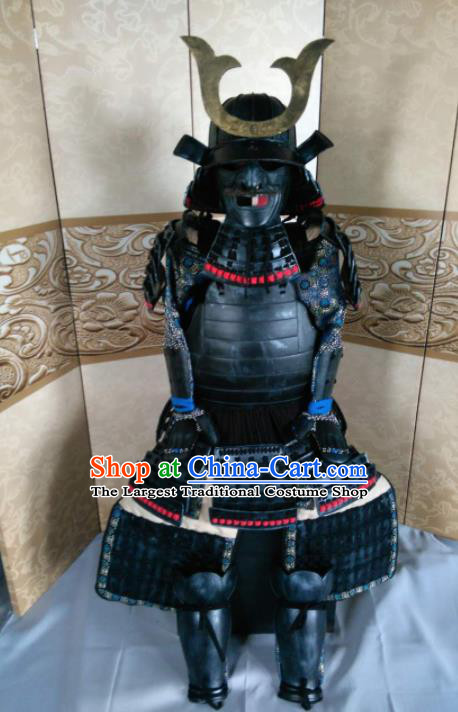 Japanese Handmade Traditional General Black Body Armor and Helmet Ancient Samurai Warrior Replica Costumes for Men