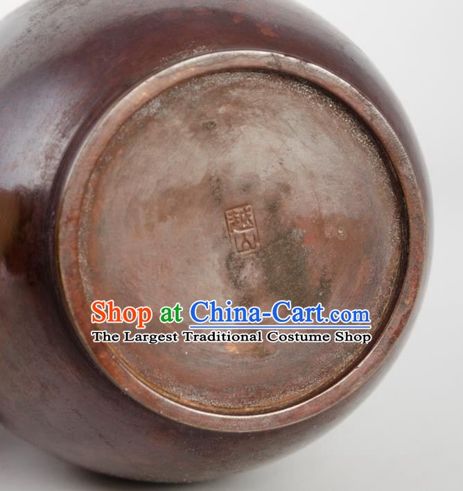 Chinese Handmade Bronze Vase Traditional Red Copper Flask Craft Decoration