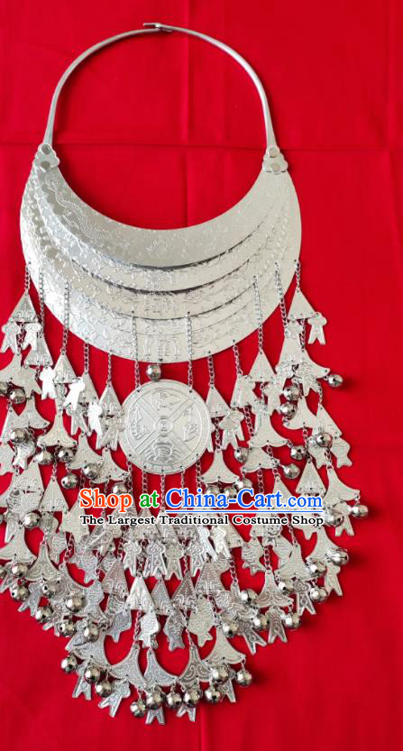Chinese Handmade Traditional Miao Nationality Sliver Tassel Necklace Ethnic Wedding Bride Accessories for Women