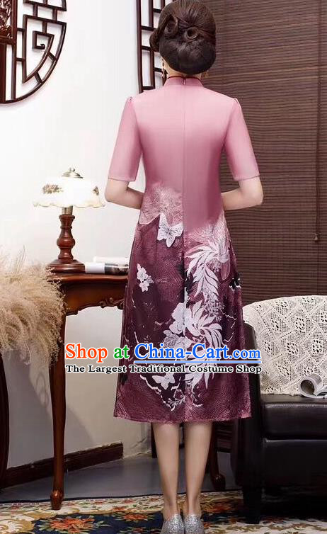 Chinese Traditional Qiapo Dress Bride Mother Deep Pink Cheongsam National Costumes for Women