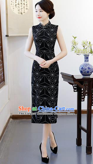 Chinese Traditional Qipao Dress Black Cheongsam National Costumes for Women