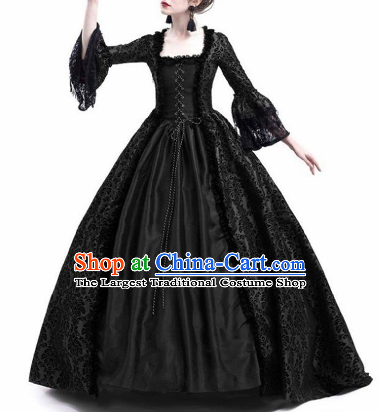 Traditional Europe Middle Ages Countess Black Dress Halloween Cosplay Stage Performance Costume for Women