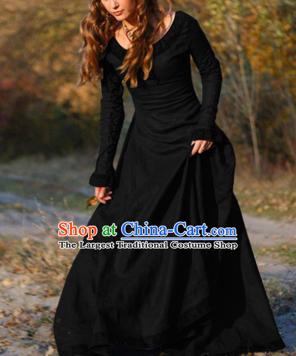 Traditional Europe Middle Ages Female Black Dress Halloween Cosplay Stage Performance Costume for Women