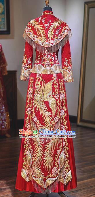 Chinese Traditional Wedding Costumes Ancient Bride Embroidered Red Xiuhe Suit Dress for Women