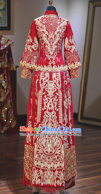 Chinese Traditional Wedding Costumes Red Xiuhe Suit Ancient Bride Embroidered Dress for Women