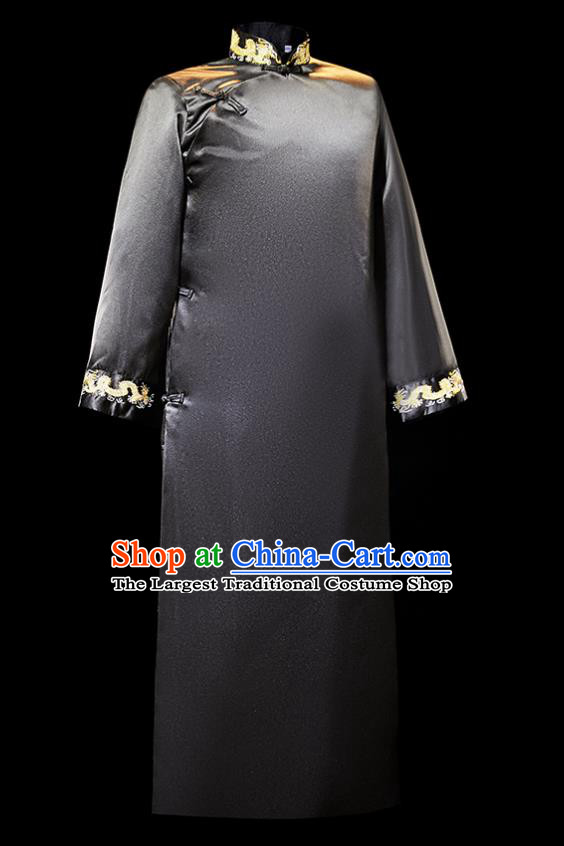 Chinese Traditional Wedding Groomsman Costumes Tang Suit Black Long Gown for Men