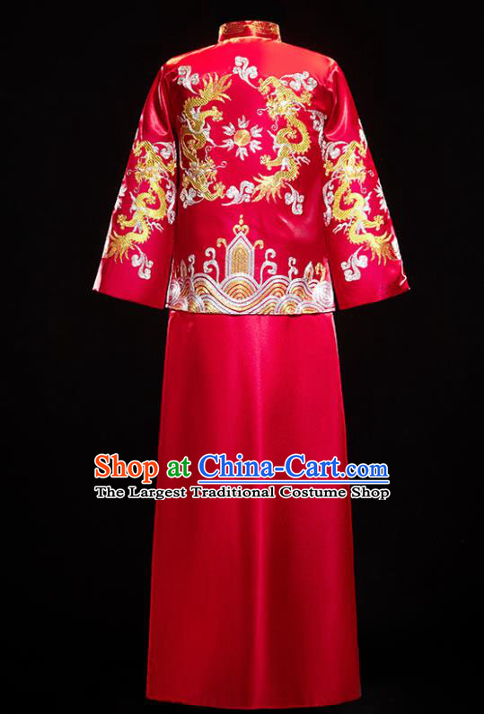 Chinese Traditional Bridegroom Wedding Costumes Tang Suit Red Mandarin Jacket and Long Gown for Men