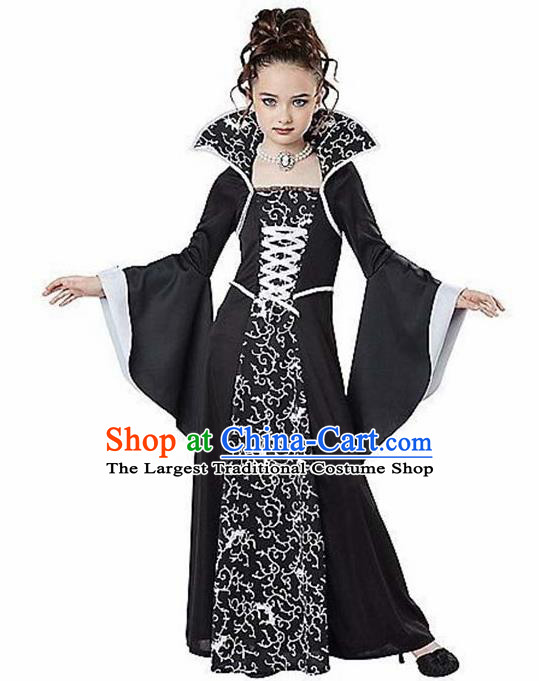 Traditional Europe Renaissance Black Dress Stage Performance Halloween Cosplay Witch Costume for Kids