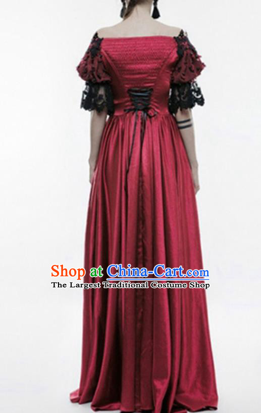Traditional Europe Court Renaissance Wine Red Dress Halloween Cosplay Stage Performance Costume for Women
