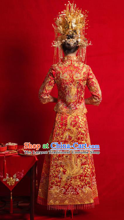 Chinese Traditional Wedding Costumes Toast Phoenix Xiuhe Suit Ancient Bride Embroidered Full Dress for Women
