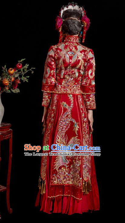 Chinese Traditional Wedding Toast Costumes Embroidered Xiuhe Suit Ancient Bride Full Dress for Women