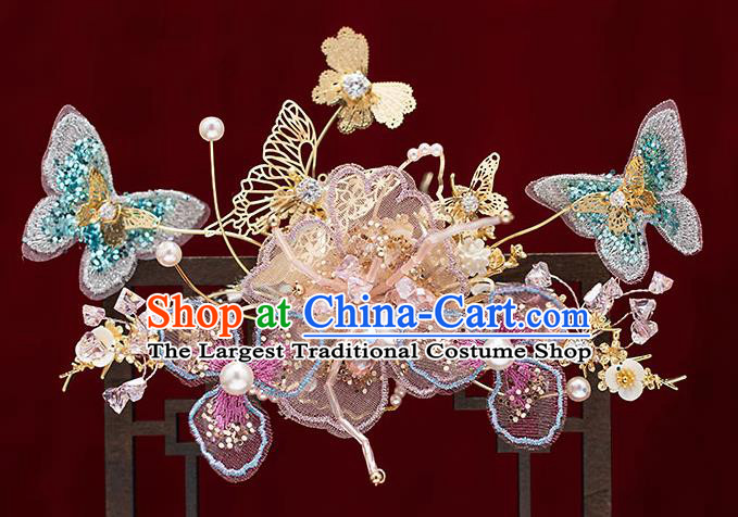 Chinese Traditional Bride Hair Crown Handmade Hairpins Wedding Hair Accessories Complete Set for Women