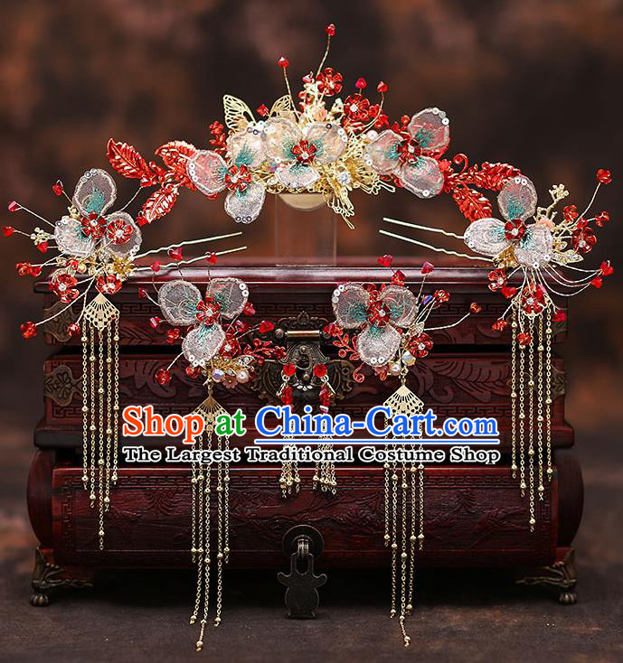 Chinese Traditional Flower Hair Clasp Bride Handmade Hairpins Wedding Hair Accessories Complete Set for Women