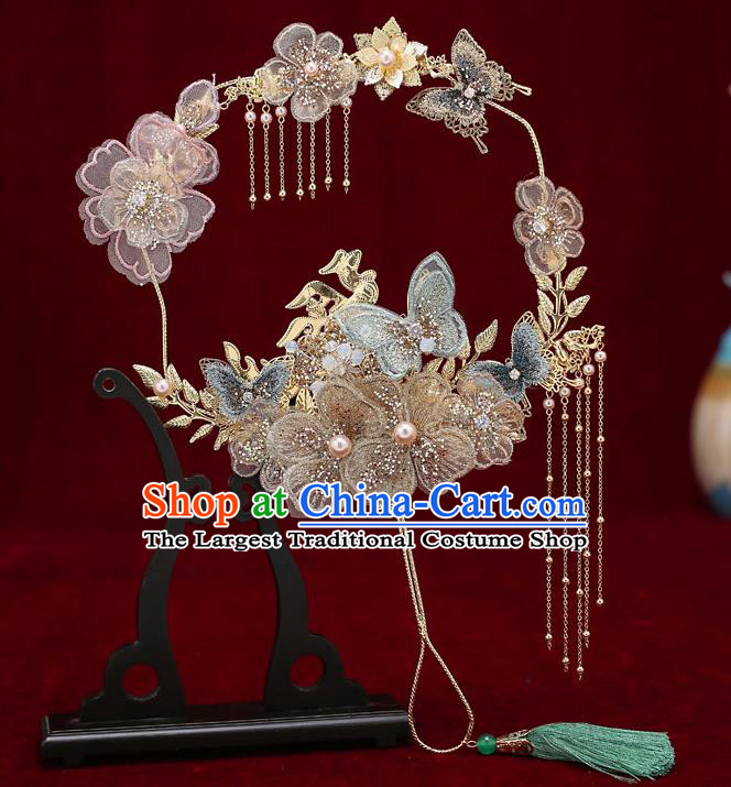 Chinese Traditional Wedding Flowers Butterfly Palace Fans Ancient Bride Prop Fan for Men