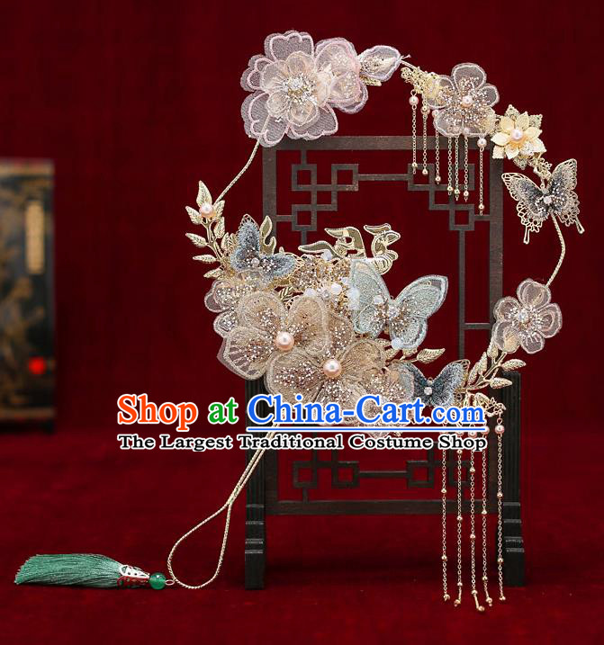 Chinese Traditional Wedding Flowers Butterfly Palace Fans Ancient Bride Prop Fan for Men