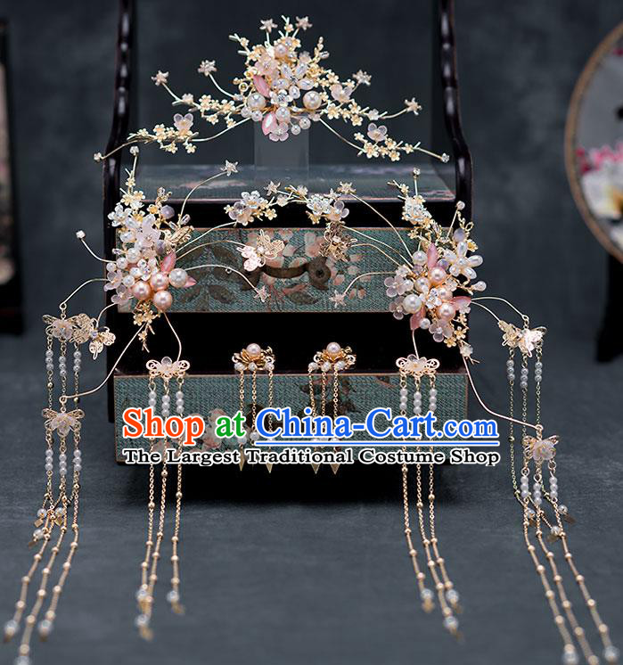 Chinese Traditional Hair Comb Bride Handmade Tassel Hairpins Wedding Hair Accessories Complete Set for Women