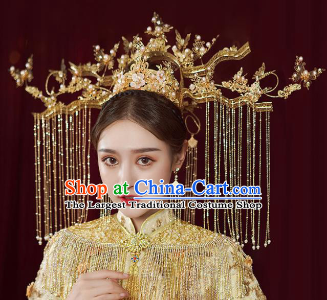 Chinese Traditional Wedding Luxury Phoenix Coronet Bride Handmade Tassel Hairpins Hair Accessories Complete Set for Women