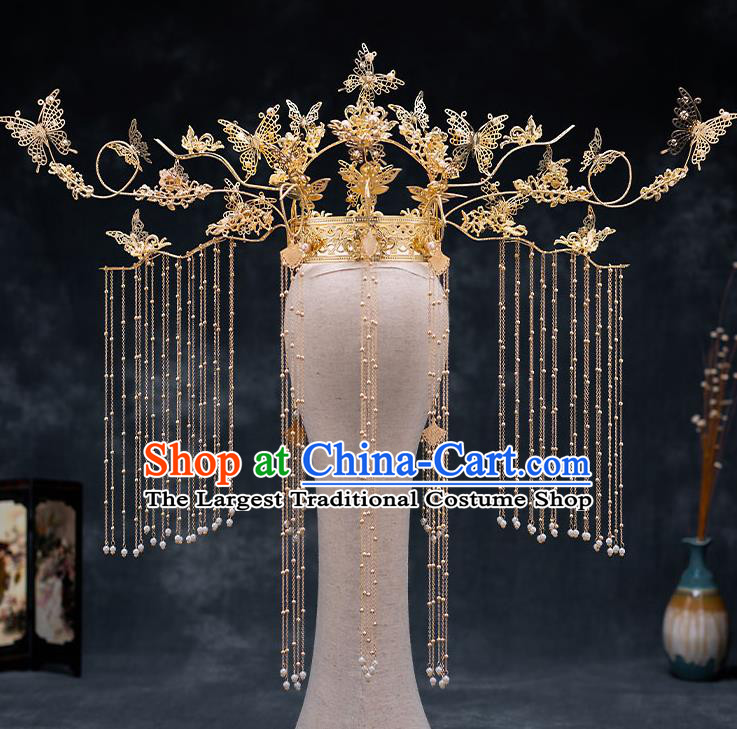 Top Chinese Traditional Wedding Phoenix Coronet Bride Handmade Tassel Hairpins Hair Accessories Complete Set