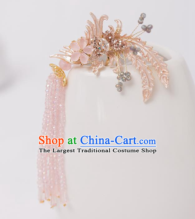 Top Chinese Traditional Phoenix Hair Claw Handmade Hanfu Pink Tassel Hairpins Hair Accessories for Women