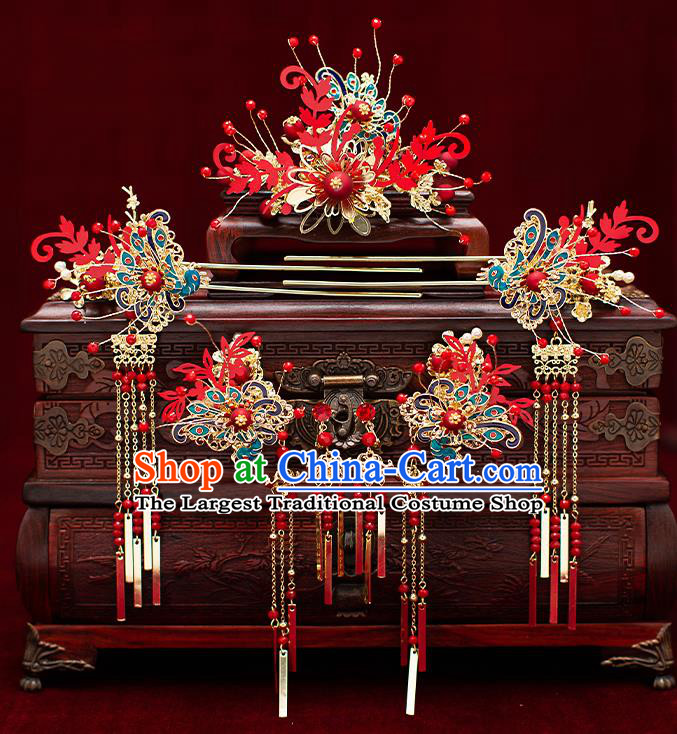 Top Chinese Traditional Wedding Hair Comb Bride Handmade Hairpins Hair Accessories Complete Set