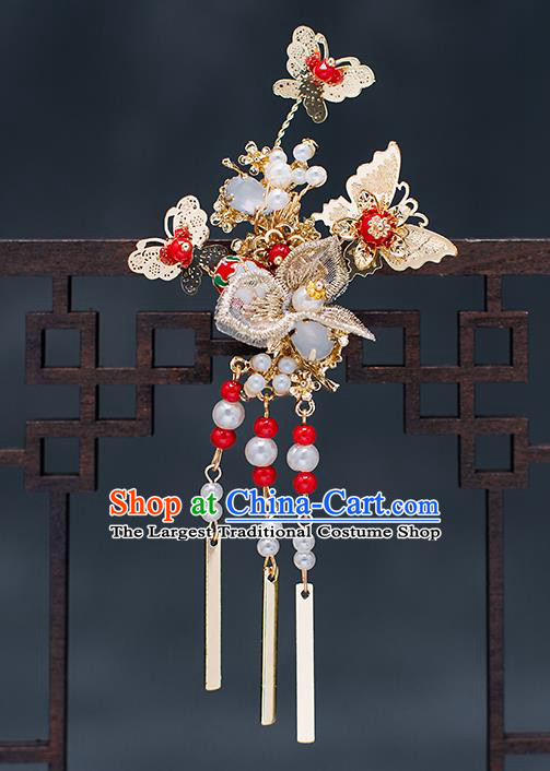 Top Chinese Traditional Wedding Blue Butterfly Hair Crown Bride Handmade Hairpins Hair Accessories Complete Set