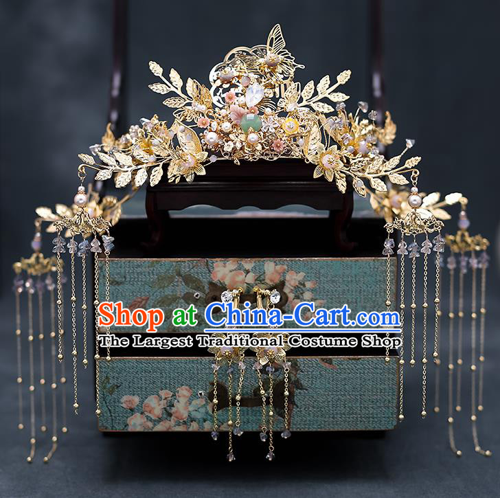 Top Chinese Traditional Wedding Bride Handmade Hairpins Hair Accessories Complete Set