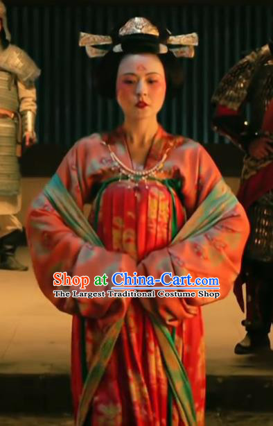 Chinese Drama the Longest Day in Chang An Ancient Tang Dynasty Court Lady Tan Qi Replica Costumes and Headpiece Complete Set