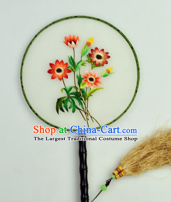 Chinese Traditional Embroidered Flowers Silk Fans Craft Handmade Su Embroidery Palace Fan Round Fan