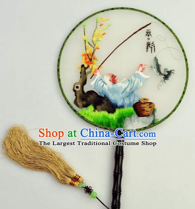 Chinese Traditional Embroidered Silk Fans Craft Handmade Su Embroidery Palace Fan Round Fan
