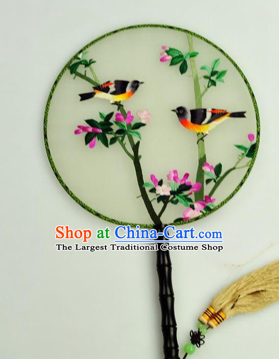 Chinese Traditional Embroidered Begonia Silk Fans Craft Handmade Su Embroidery Birds Palace Fan Round Fan