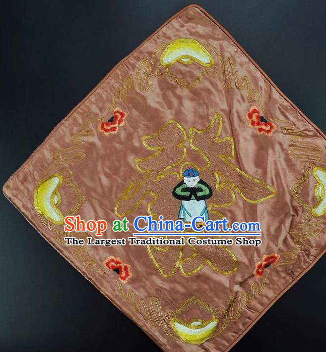 Traditional Chinese Embroidered Cushion Fabric Patches Hand Embroidering Applique Suzhou Embroidery Pink Silk Accessories