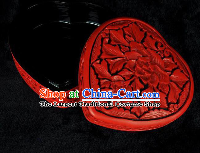 Traditional Chinese Handmade Lacquerware Carving Peony Box Craft Rouge Box