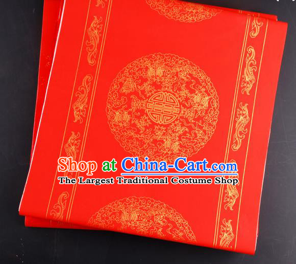 Traditional Chinese Classical Pattern Red Batik Scroll Paper Handmade Calligraphy Couplet Xuan Paper Craft