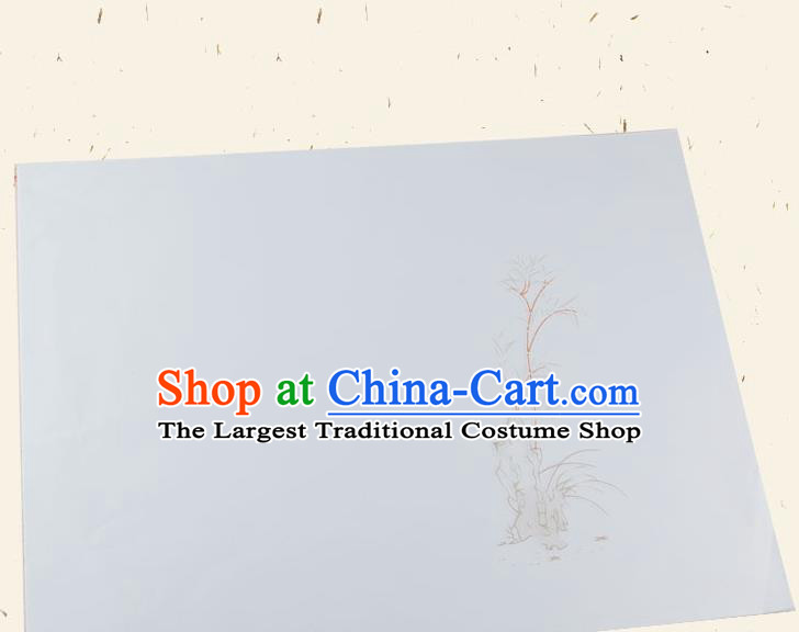 Traditional Chinese Classical Bamboo Stone Pattern Light Blue Paper Handmade Calligraphy Xuan Paper Craft