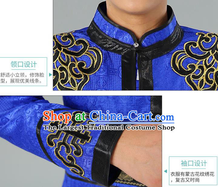 Chinese Mongol Nationality Coat Garment Traditional Ethnic Minority Costume Royalblue Mongolian Robe for Men