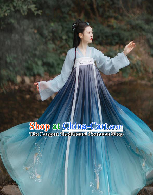 Chinese Traditional Palace Lady Embroidered Hanfu Blouse and Dress Costumes Ancient Tang Dynasty Princess Garment for Women